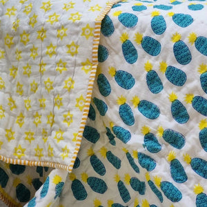 Darrahopens Baby & Kids > Baby & Kids Others GOTS Certified Organic Cotton Reversible Baby Quilt (100x120cm) - Blue Pineapple