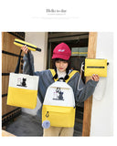 Darrahopens Baby & Kids > Baby & Kids Others > Kid's Backpacks 4-Piece Blue Student Backpack Set with Cat Print - Durable Canvas School Bag Combo - Includes Backpack, Tote Bag, Crossbody Bag & Pencil Case