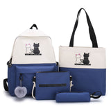Darrahopens Baby & Kids > Baby & Kids Others > Kid's Backpacks 4-Piece Blue Student Backpack Set with Cat Print - Durable Canvas School Bag Combo - Includes Backpack, Tote Bag, Crossbody Bag & Pencil Case