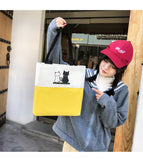 Darrahopens Baby & Kids > Baby & Kids Others > Kid's Backpacks 4-Piece Blue Student Backpack Set with Cat Print - Durable Canvas School Bag Combo - Includes Backpack, Tote Bag, Crossbody Bag & Pencil Case