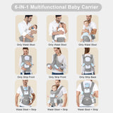Darrahopens Baby & Kids > Baby & Kids Others > Kid's Backpacks 6-in-1 Adjustable Baby Carrier with Hip Seat – 11.8–15.7in Adjustable Height, Breathable Mesh & Multi-Position Carry for Newborn to 36 Months (Grey)