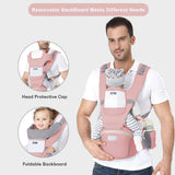 Darrahopens Baby & Kids > Baby & Kids Others > Kid's Backpacks 6-in-1 Adjustable Baby Carrier with Hip Seat – 11.8–15.7in Adjustable Height, Breathable Mesh & Multi-Position Carry for Newborn to 36 Months (Pink)