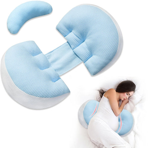 Darrahopens Baby & Kids > Baby & Kids Others > Kid's Backpacks Adjustable Pregnancy Pillow with Velcro Design – Side Sleeping Support for Back, Belly, Hips & Legs, Travel-Friendly Maternity Pillow with Bonus Auxiliary Pillow(Blue)