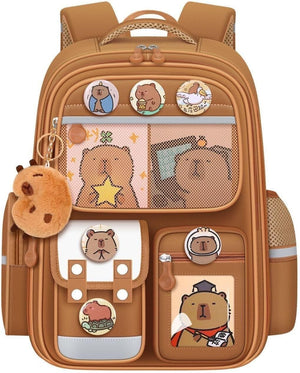 Darrahopens Baby & Kids > Baby & Kids Others > Kid's Backpacks Cute Capybara Backpack with Chic Case and More Pins Ita Bag Cartoon Laptop Travel Utility Funny Going Out Casual Bag(Khaki)