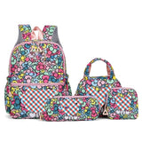 Darrahopens Baby & Kids > Baby & Kids Others > Kid's Backpacks Flower-Patterned Cloth 4-Piece Large Capacity School Backpack Set for Primary Students Years 3-6 Durable Nylon Lightweight Rucksack with Handbag for Daily Australian School Life