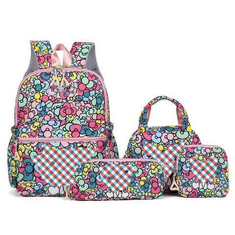 Darrahopens Baby & Kids > Baby & Kids Others > Kid's Backpacks Flower-Patterned Cloth 4-Piece Large Capacity School Backpack Set for Primary Students Years 3-6 Durable Nylon Lightweight Rucksack with Handbag for Daily Australian School Life