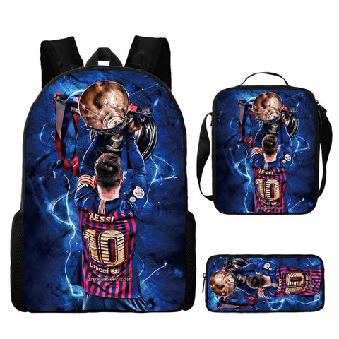 Darrahopens Baby & Kids > Baby & Kids Others > Kid's Backpacks Messi Backpack Shoulder Bag 3-Pack Blue School Bag