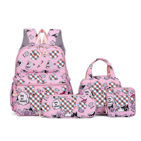 Darrahopens Baby & Kids > Baby & Kids Others > Kid's Backpacks Pink Clow 4-Piece Large Capacity School Backpack Set for Primary Students Years 3-6 Durable Nylon Lightweight Rucksack with Handbag for Daily Australian School Life