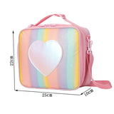 Darrahopens Baby & Kids > Baby & Kids Others > Kid's Lunch Boxes & Bags Blue Sparkling Rainbow Heart Insulated Lunch Bag for Kids - Portable School Lunch Box with Shoulder Strap