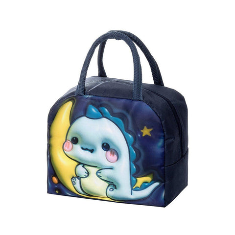 Darrahopens Baby & Kids > Baby & Kids Others > Kid's Lunch Boxes & Bags Cute 3D Cartoon Insulated Lunch Bag Oxford Fabric Bento Tote for School Use - Navy Blue Dinosaur