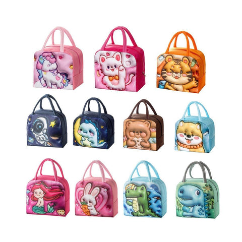 Darrahopens Baby & Kids > Baby & Kids Others > Kid's Lunch Boxes & Bags Cute 3D Cartoon Insulated Lunch Bag Oxford Fabric Bento Tote for School Use - Rose Kitten