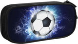 Darrahopens Baby & Kids > Baby & Kids Others > Pen & Pencil Cases Soccer Blue Sports Pencil Case with Zippers Spacious and Durable Soccer Motif