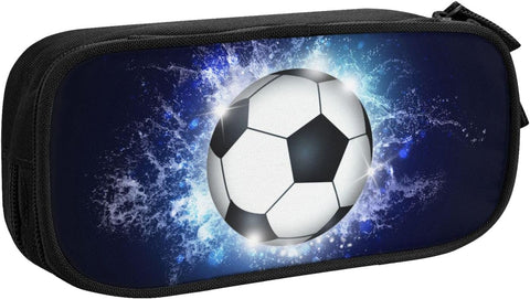Darrahopens Baby & Kids > Baby & Kids Others > Pen & Pencil Cases Soccer Blue Sports Pencil Case with Zippers Spacious and Durable Soccer Motif