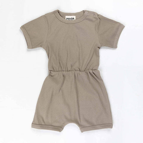 Darrahopens Baby & Kids > Boys Clothing Ponchik Babies + Kids - Ribbed Cotton Romper - Artichoke Green