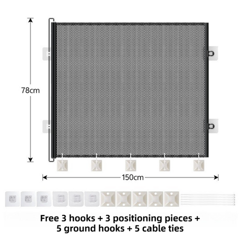 Darrahopens Baby & Kids > Gates & Playpens > Safety Gates & Safety Accessories 78X150CM Black Retractable Mesh Safety Gate for Pets & Babies - Scratch-Resistant Indoor/Outdoor Security Barrier, No-Drill Installation