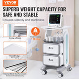 Darrahopens Baby & Kids > Kid's Furniture > Changing Tables VEVOR 3 Tiers Lab Carts, Lab Utility Cart with 2 Drawers & 1 Top Tray, Mobile Medical Cart with ABS Material, Lab Rolling Cart with 4 Silent Wheels for Lab, Clinic, Hospital, Salon, White