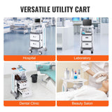 Darrahopens Baby & Kids > Kid's Furniture > Changing Tables VEVOR 3 Tiers Lab Carts, Lab Utility Cart with 2 Drawers & 1 Top Tray, Mobile Medical Cart with ABS Material, Lab Rolling Cart with 4 Silent Wheels for Lab, Clinic, Hospital, Salon, White