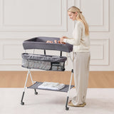 Darrahopens Baby & Kids > Kid's Furniture > Changing Tables VEVOR Baby Changing Table, Foldable Diaper Change Station with Side Basket, Adjustable Height Portable Changing Table with Lockable Wheels, Multi-Functional Storage Organizer Nursery, Dark Gray