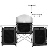 Darrahopens Baby & Kids > Kid's Furniture > Changing Tables VEVOR Camping Kitchen Table, Folding Outdoor Cooking Table with Storage Carrying Bag, Aluminum Cook Station 3 Cupboard & Detachable Windscreen, Quick Set-up for Picnics, BBQ, RV Traveling, Black