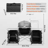 Darrahopens Baby & Kids > Kid's Furniture > Changing Tables VEVOR Camping Kitchen Table, Folding Outdoor Cooking Table with Storage Carrying Bag, Aluminum Cook Station 3 Cupboard & Detachable Windscreen, Quick Set-up for Picnics, BBQ, RV Traveling, Black