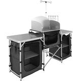 Darrahopens Baby & Kids > Kid's Furniture > Changing Tables VEVOR Camping Kitchen Table, Folding Outdoor Cooking Table with Storage Carrying Bag, Aluminum Cook Station 3 Cupboard & Detachable Windscreen, Quick Set-up for Picnics, BBQ, RV Traveling, Black