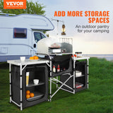 Darrahopens Baby & Kids > Kid's Furniture > Changing Tables VEVOR Camping Kitchen Table, Folding Outdoor Cooking Table with Storage Carrying Bag, Aluminum Cook Station 3 Cupboard & Detachable Windscreen, Quick Set-up for Picnics, BBQ, RV Traveling, Black