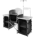 Darrahopens Baby & Kids > Kid's Furniture > Changing Tables VEVOR Camping Kitchen Table, Folding Outdoor Cooking Table with Storage Carrying Bag, Aluminum Cook Station 3 Cupboard & Detachable Windscreen, Quick Set-up for Picnics, BBQ, RV Traveling, Black