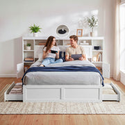 Darrahopens Baby & Kids > Kid's Furniture > Kid's Beds & Bed Frames Artiss Queen Bed Frame with Storage Bookcase Headboard, USB & Type-C Ports & Drawers White In Australia - Darrahopens