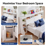 Darrahopens Baby & Kids > Kid's Furniture > Kid's Beds & Bed Frames Artiss Queen Bed Frame with Storage Bookcase Headboard, USB & Type-C Ports & Drawers White In Australia - Darrahopens