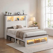 Darrahopens Baby & Kids > Kid's Furniture > Kid's Beds & Bed Frames Artiss Single Bed Frame with Storage Bookcase Headboard and Footboard, White In Australia - Darrahopens