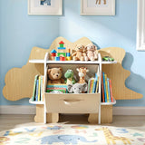 Darrahopens Baby & Kids > Kid's Furniture > Kid's Bookcases & Shelves Keezi Dinosaur Kids Bookshelf 2-Tier Children's Bookcase Wooden with with Fabric Drawer, Toddler Bookshelf Toy Storage Organizer for Preschool, Kids Room, Playroom, Nursery