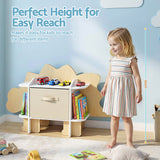 Darrahopens Baby & Kids > Kid's Furniture > Kid's Bookcases & Shelves Keezi Dinosaur Kids Bookshelf 2-Tier Children's Bookcase Wooden with with Fabric Drawer, Toddler Bookshelf Toy Storage Organizer for Preschool, Kids Room, Playroom, Nursery