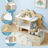 Darrahopens Baby & Kids > Kid's Furniture > Kid's Bookcases & Shelves Keezi Dinosaur Kids Bookshelf 2-Tier Children's Bookcase Wooden with with Fabric Drawer, Toddler Bookshelf Toy Storage Organizer for Preschool, Kids Room, Playroom, Nursery