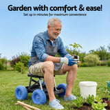 Darrahopens Baby & Kids > Kid's Furniture > Kid's Tables, Chairs & Seats Gardeon Garden Cart Seat with Wheels, Rolling Work Stool with Tool Storage Tray, 440lbs (200kg) Heavy Duty Capacity Garden Stool for Outdoor Yard Work, Car Detailing, and Garage Maintenance, Blue/Black