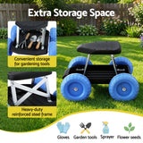 Darrahopens Baby & Kids > Kid's Furniture > Kid's Tables, Chairs & Seats Gardeon Garden Cart Seat with Wheels, Rolling Work Stool with Tool Storage Tray, 440lbs (200kg) Heavy Duty Capacity Garden Stool for Outdoor Yard Work, Car Detailing, and Garage Maintenance, Blue/Black