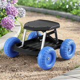 Darrahopens Baby & Kids > Kid's Furniture > Kid's Tables, Chairs & Seats Gardeon Garden Cart Seat with Wheels, Rolling Work Stool with Tool Storage Tray, 440lbs (200kg) Heavy Duty Capacity Garden Stool for Outdoor Yard Work, Car Detailing, and Garage Maintenance, Blue/Black