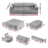 Darrahopens Baby & Kids > Kid's Furniture > Kid's Tables, Chairs & Seats Keezi 12PCS Modular Kids Play Couch Foam Sofa Set with Removable Washable Cover Grey Playroom In Australia - Darrahopens