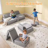 Darrahopens Baby & Kids > Kid's Furniture > Kid's Tables, Chairs & Seats Keezi 12PCS Modular Kids Play Couch Foam Sofa Set with Removable Washable Cover Grey Playroom In Australia - Darrahopens