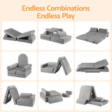 Darrahopens Baby & Kids > Kid's Furniture > Kid's Tables, Chairs & Seats Keezi 12PCS Modular Kids Play Couch Foam Sofa Set with Removable Washable Cover Grey Playroom In Australia - Darrahopens