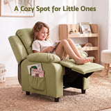 Darrahopens Baby & Kids > Kid's Furniture > Kid's Tables, Chairs & Seats Keezi Kids Recliner Chair PU Leather Toddler Lounge Adjustable Backrest w/ Armrest Storage & 2 Side Pockets Green In Australia - Darrahopens