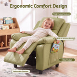 Darrahopens Baby & Kids > Kid's Furniture > Kid's Tables, Chairs & Seats Keezi Kids Recliner Chair PU Leather Toddler Lounge Adjustable Backrest w/ Armrest Storage & 2 Side Pockets Green In Australia - Darrahopens