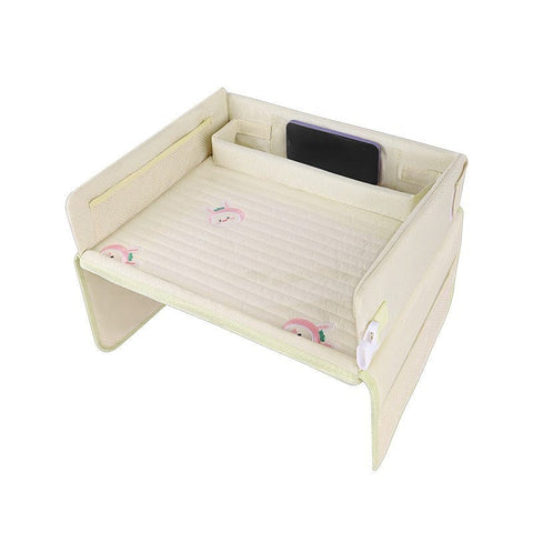 Darrahopens Baby & Kids > Kid's Furniture > Kid's Tables, Chairs & Seats Kids Car Seat Travel Tray - Waterproof Lap Desk with Storage Pockets (Beige bunny - Round)