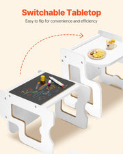 Darrahopens Baby & Kids > Kid's Furniture > Kid's Tables, Chairs & Seats Montessori Weaning Table and Chair Set, 3 In 1 Wooden Toddler Table and Chairs with Chalkboard, Reading, Eating - White In Australia - Darrahopens