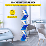 Darrahopens Baby & Kids > Kid's Furniture > Kid's Tables, Chairs & Seats VEVOR Literature Rack, 6 Pockets, Pop up Aluminum Magazine Rack, Lightweight Catalog Holder Stand w/Carrying Bag for Living Room, Hotel, Trade Show, Exhibition, Office