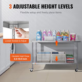 Darrahopens Baby & Kids > Kid's Furniture > Kid's Tables, Chairs & Seats VEVOR Stainless Steel Work Table 30 x 60 x 38 Inch, with 4 Wheels, 3 Adjustable Height Levels, Heavy Duty Food Prep Worktable for Commercial Kitchen Restaurant, Silver