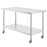 Darrahopens Baby & Kids > Kid's Furniture > Kid's Tables, Chairs & Seats VEVOR Stainless Steel Work Table 30 x 60 x 38 Inch, with 4 Wheels, 3 Adjustable Height Levels, Heavy Duty Food Prep Worktable for Commercial Kitchen Restaurant, Silver