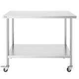 Darrahopens Baby & Kids > Kid's Furniture > Kid's Tables, Chairs & Seats VEVOR Stainless Steel Work Table 30 x 60 x 38 Inch, with 4 Wheels, 3 Adjustable Height Levels, Heavy Duty Food Prep Worktable for Commercial Kitchen Restaurant, Silver