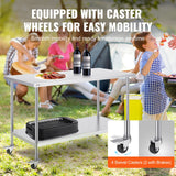 Darrahopens Baby & Kids > Kid's Furniture > Kid's Tables, Chairs & Seats VEVOR Stainless Steel Work Table 30 x 60 x 38 Inch, with 4 Wheels, 3 Adjustable Height Levels, Heavy Duty Food Prep Worktable for Commercial Kitchen Restaurant, Silver