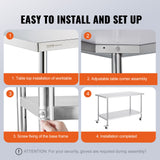 Darrahopens Baby & Kids > Kid's Furniture > Kid's Tables, Chairs & Seats VEVOR Stainless Steel Work Table 30 x 60 x 38 Inch, with 4 Wheels, 3 Adjustable Height Levels, Heavy Duty Food Prep Worktable for Commercial Kitchen Restaurant, Silver