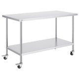 Darrahopens Baby & Kids > Kid's Furniture > Kid's Tables, Chairs & Seats VEVOR Stainless Steel Work Table 30 x 60 x 38 Inch, with 4 Wheels, 3 Adjustable Height Levels, Heavy Duty Food Prep Worktable for Commercial Kitchen Restaurant, Silver